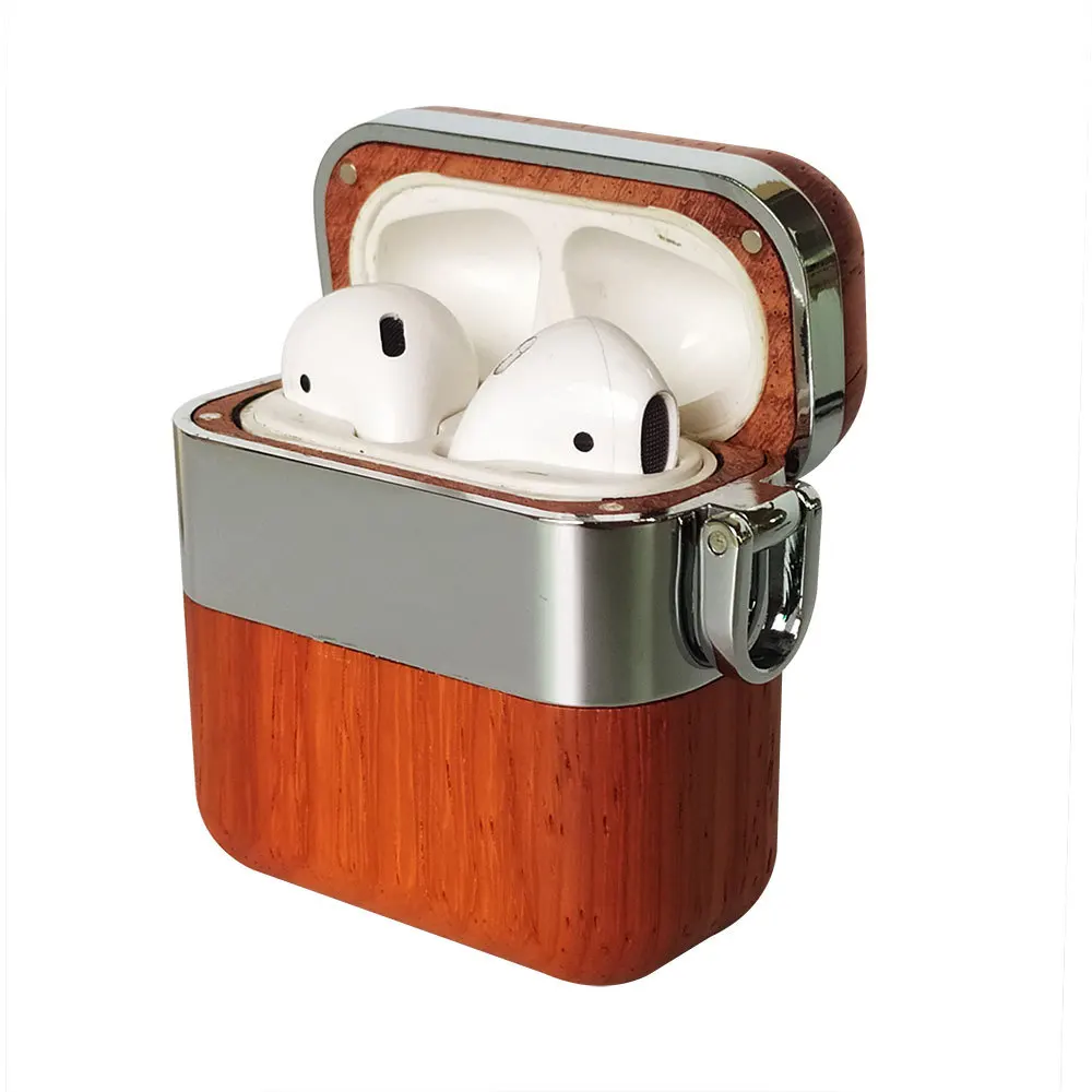  Для airpod 1/2 резьба грецкий орех вишня бамбук деревянный дополнительный металлический корпус из массива дерева воздушные капсулы чехол для деревянных