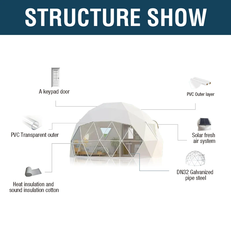 AOYU 4 Seasons Igloo Geodesic Dome Tent Structure Glamping Domes 6m