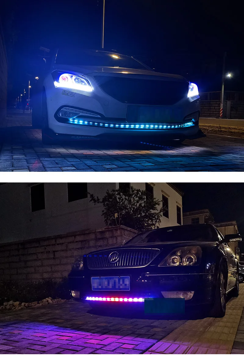 12-24v Auto Front Grille Drl Led Strip Lights 0.6/0.8/1.2/1.5M  Decoration Flexible RGB DRL Dynamic Turn Signal Headlight