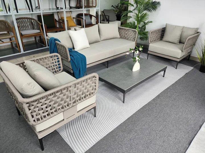 4-seat aluminum metal garden 4 pcs sofas outdoor reclining and armchairs home furniture