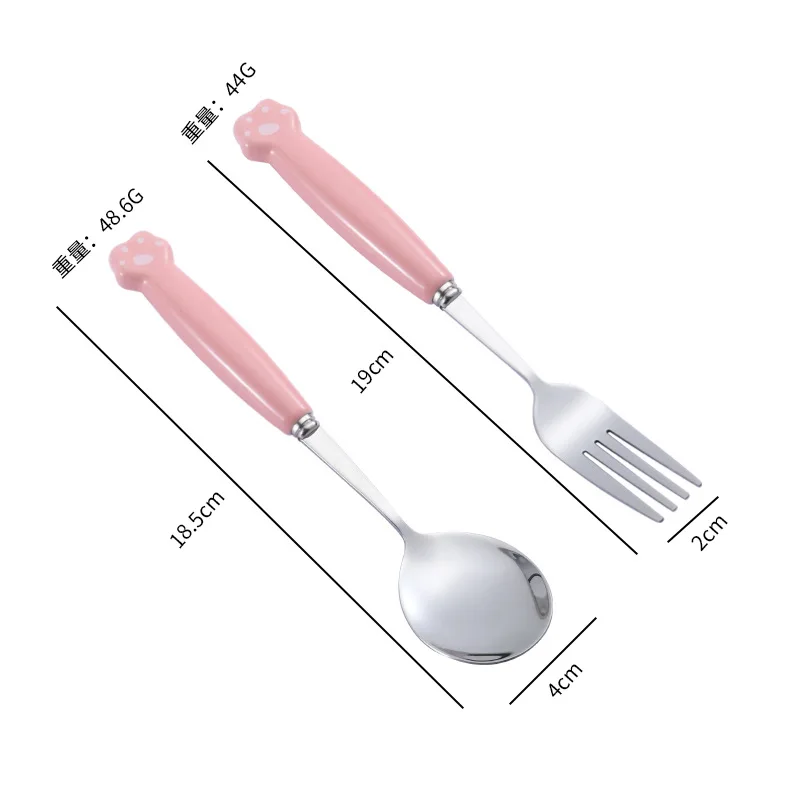 Новый стиль 304 из нержавеющей стали детская ложка и вилка набор милых мультяшных животных керамическая ручка столовые приборы с пользовательским логотипом