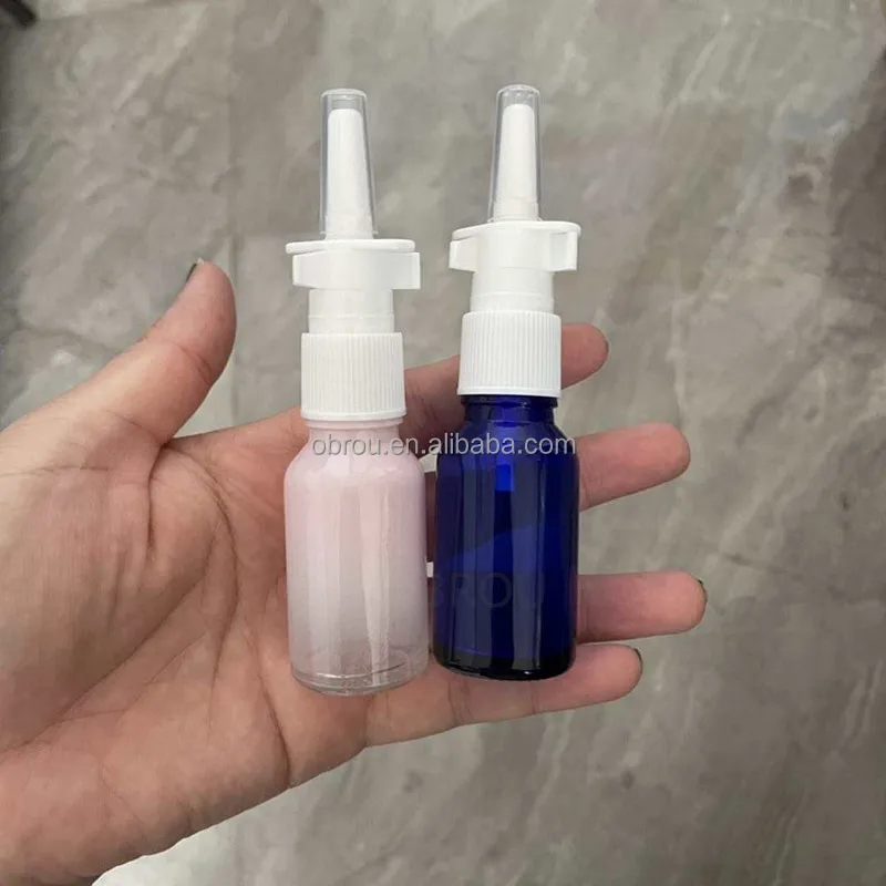 nose nozzle medical bottle 5ml 10ml 15ml 20ml 30ml 50ml 100ml glass bottles with white plastic fine mist nasal spray bottle