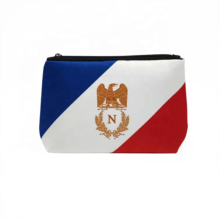Wholesale three kinds of color red blue white custom logo zipper letter eagle cosmetic makeup bag