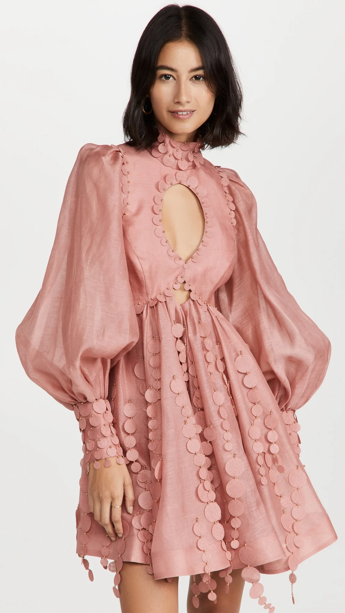 BILLIONS Custom Women Casual Dresses Elegant Mock Neck Bat Sleeve Solid Color Loose Beaded Dress