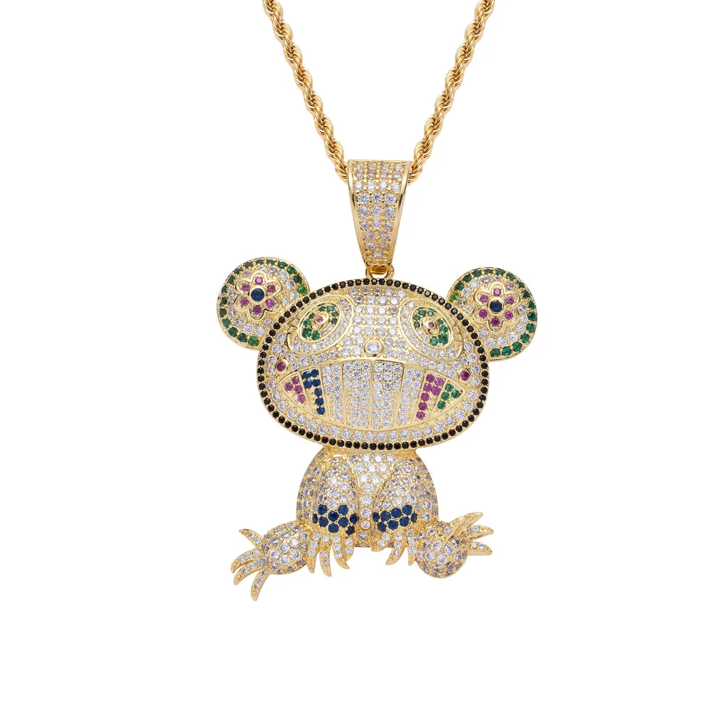 Hip Hop Male Color Frog Necklace Copper Inlaid Zirconium Frog Pendant Necklace Personality Trend plated gold Necklace Frog