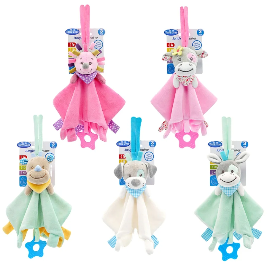 New arrival Baby security organic sleeping blanket animal head plush baby comforter