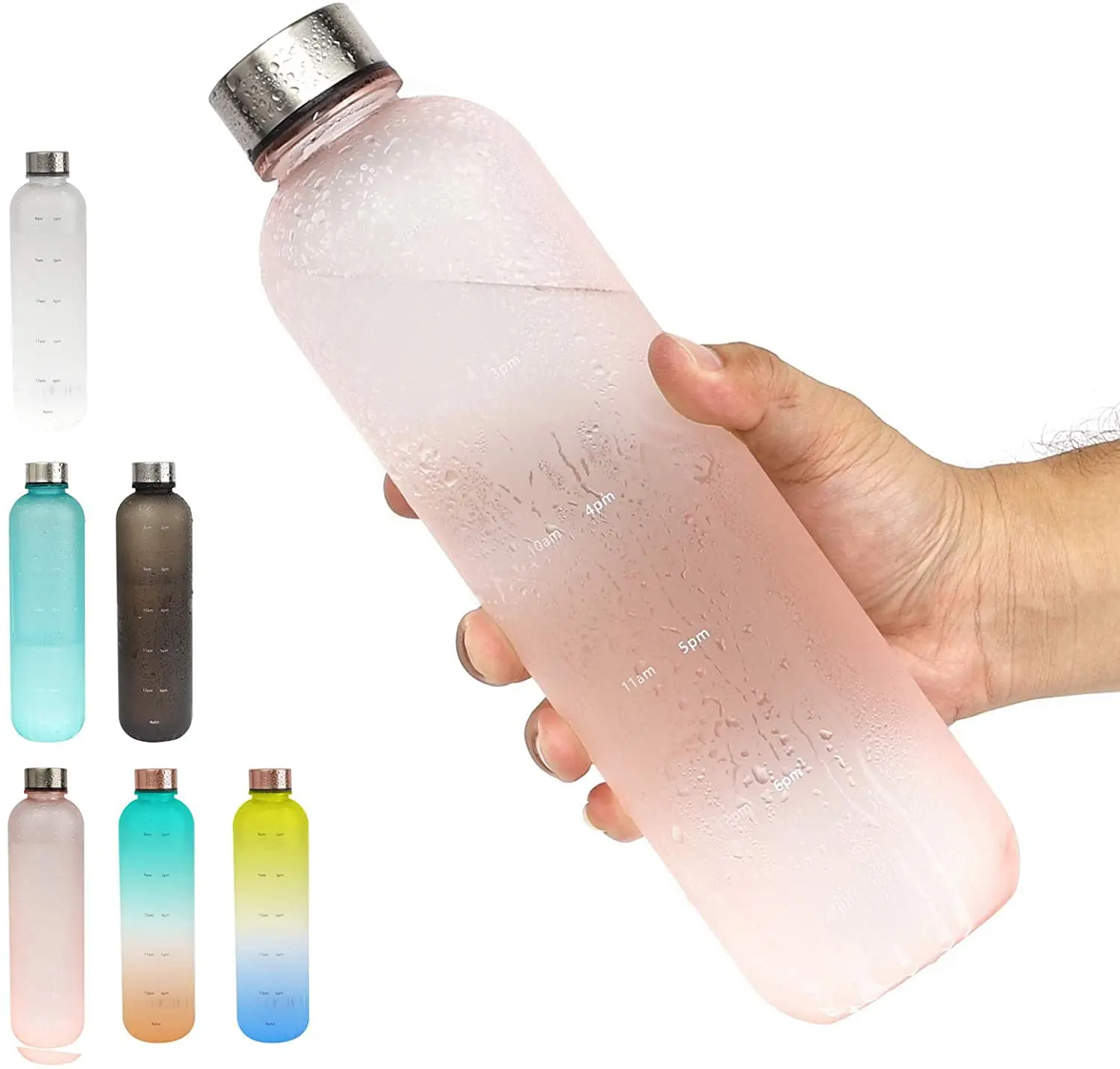 Wholesale Gradient Outdoor Large Capacity Frosted Sports Water Cup Plastic Bottle With Stainless Steel Cover