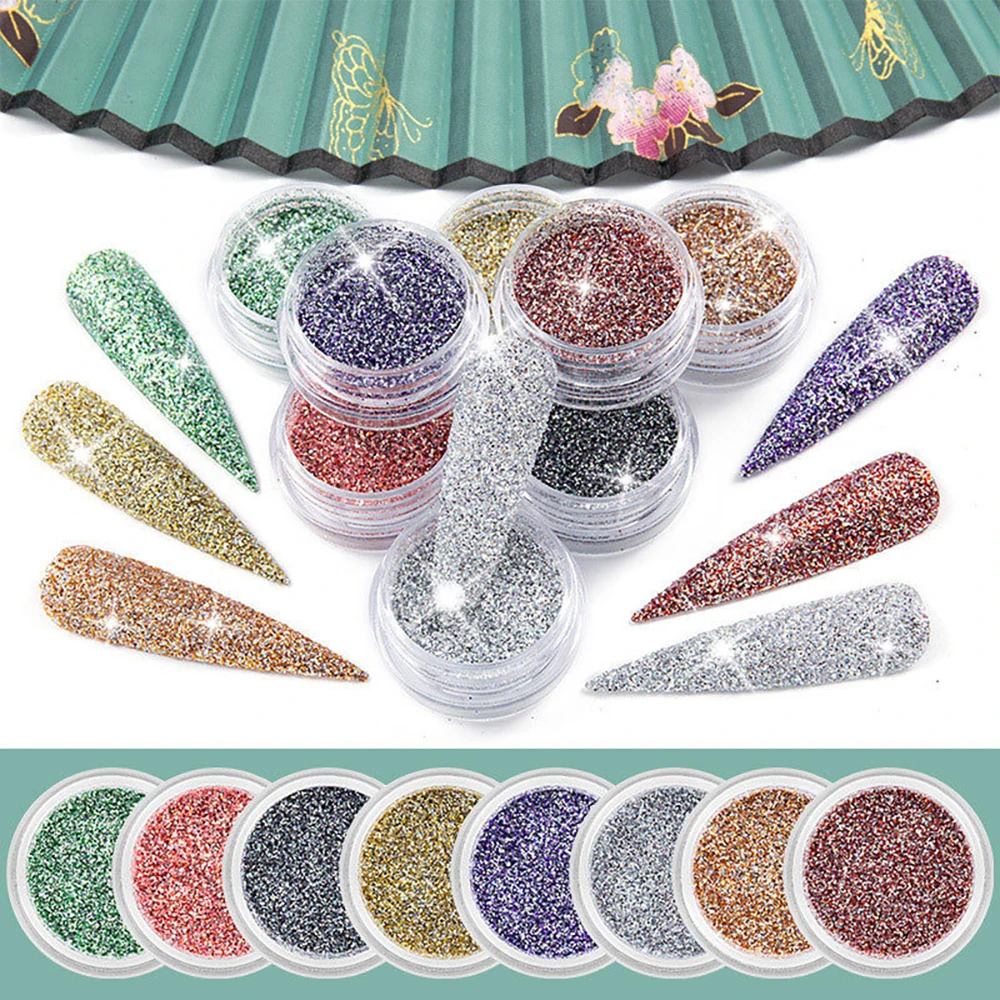 Hanyinials Reflective Micro Beads Prism Shiny Diamond Powder Chrome Nail Diamond Flash Glitter Sequin Dipping Powder