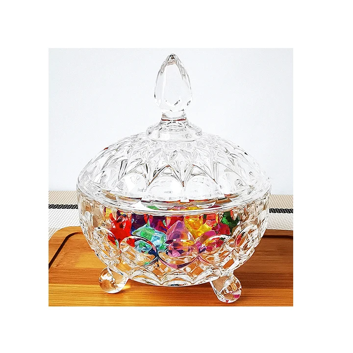 Luxury Round Embossed Party Vintage Christmas Candy Jar Glass Crystal