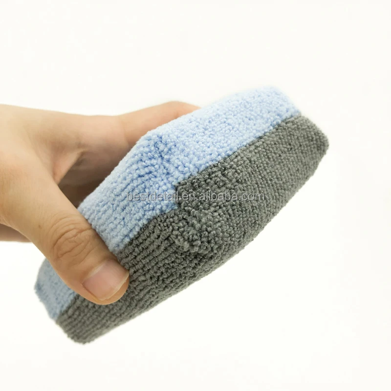 Auto Detailing Car Wash Wax Ceramic Coating Dressing Terry Microfiber Saver Applicator Sponge Pad with Inner Plastic Barrier