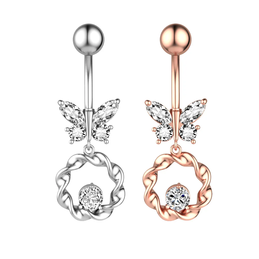14 Gauge New Design Zircon Butterfly Belly Ring Navel Piercing