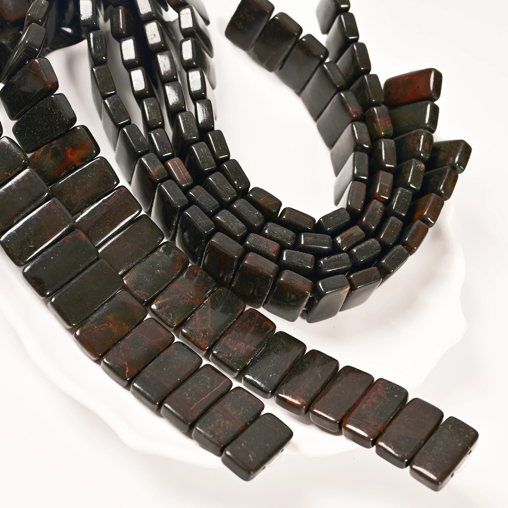 Bulk Black Color Red Creek Picture Aqua Terra Jasper Double Drill Rectangle Bangle Diy Beads for Bracelet Jewelry Making