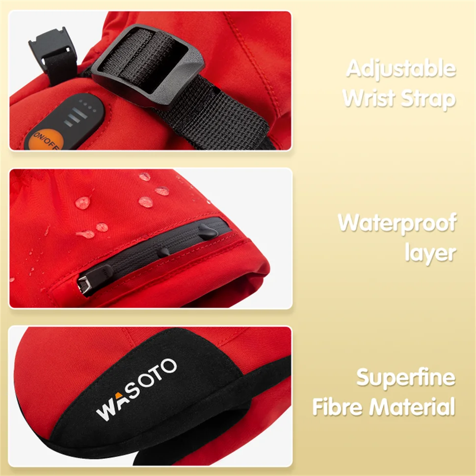 Adjustable Wrist Strap Non-Slip Quick Drying Winter Outdoor Heated Mittens With 3 Settings Warm Hand For Kids