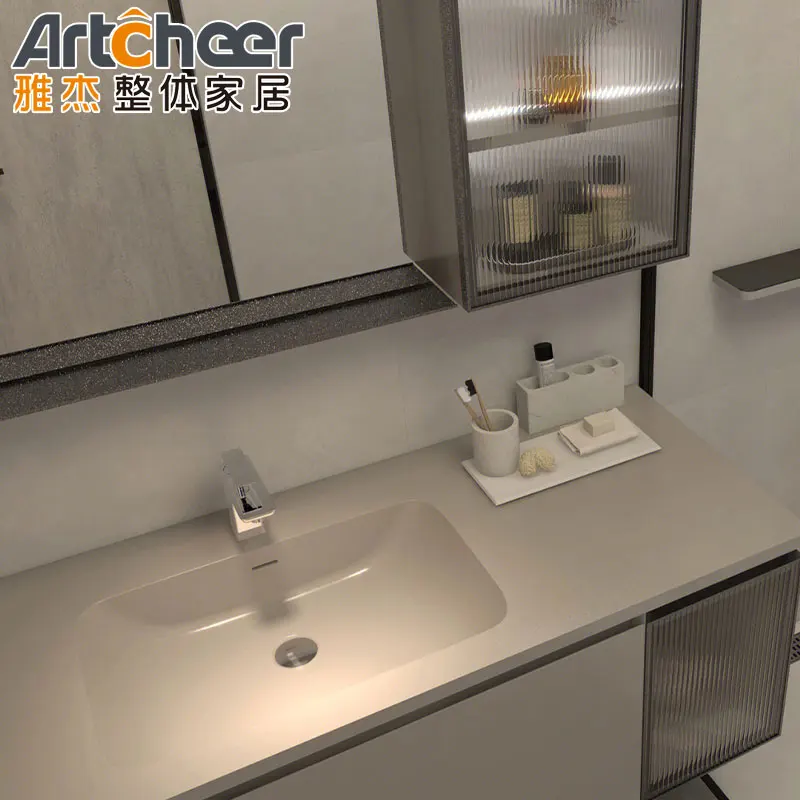 Cabinet vanities with ceramic basin and mirror modern mdf design