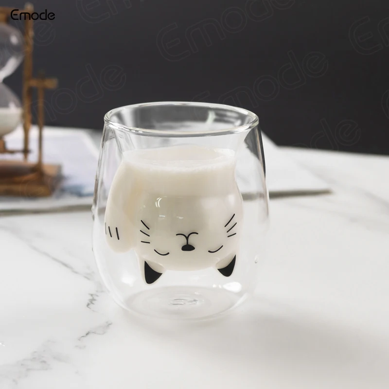 Creative Little Cat Shape Double Layer Borosilicate Glass With Wall Tea Glass Cup Without Handle Coffee Mug