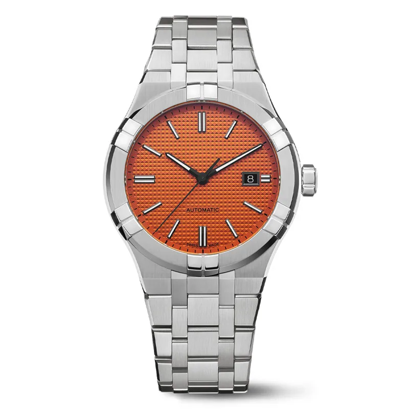 Waterproof Calendar 316 Steel With Orange Dial  Stainless Steel Quartz Watch For Men Montre Homme
