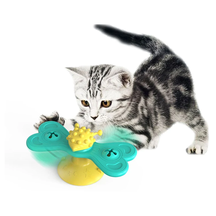 TPR material eco-friendly non-toxic soft comfortable Rotating butterfly windmill cat turntable toy pet molar teeth chew toys