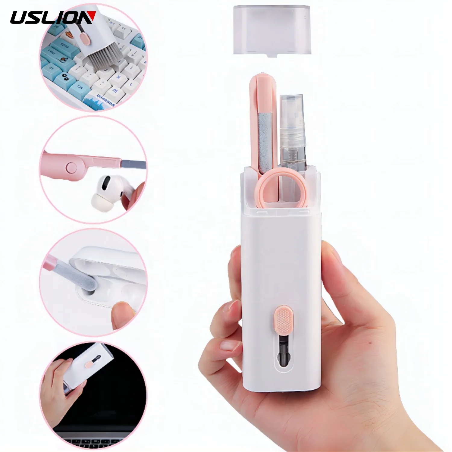 USLION 7 in 1 Multi-functional Laptop Keyboard Brush Earphones Cleaning Pen Portable Keycap Puller Cleaning Tools Cleaner Kit