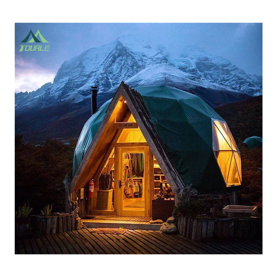 20ft Glamping Geodesic Dome Tent with Curtain Bathroom/Glass Door