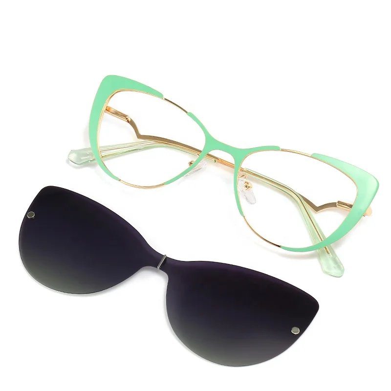 Polarizing Clip Sunglasses Anti Blue Light Optical Clip on Eyeglasses 2 in 1 Vintage Cat Eye Magnetic Uv400 Sunglasses Eyewear