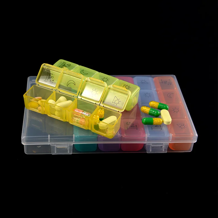 Monthly Pill Box Am/Pm Pill Organizer Box For 7 Days 28 Compartments Pill Packaging Box Travel Portable Organizer