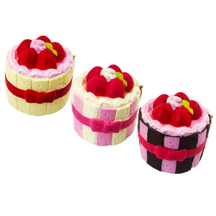 
Wholesale PU foam strawberry cake food cafe de n squishy frog slow rising toys for kids. 