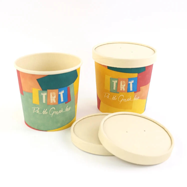 Eco-friendly Biodegradable Disposable Food Packaging 12oz 20oz 24oz 26oz 32oz Takeaway Kraft Paper Soup Cup Bowl With Lid