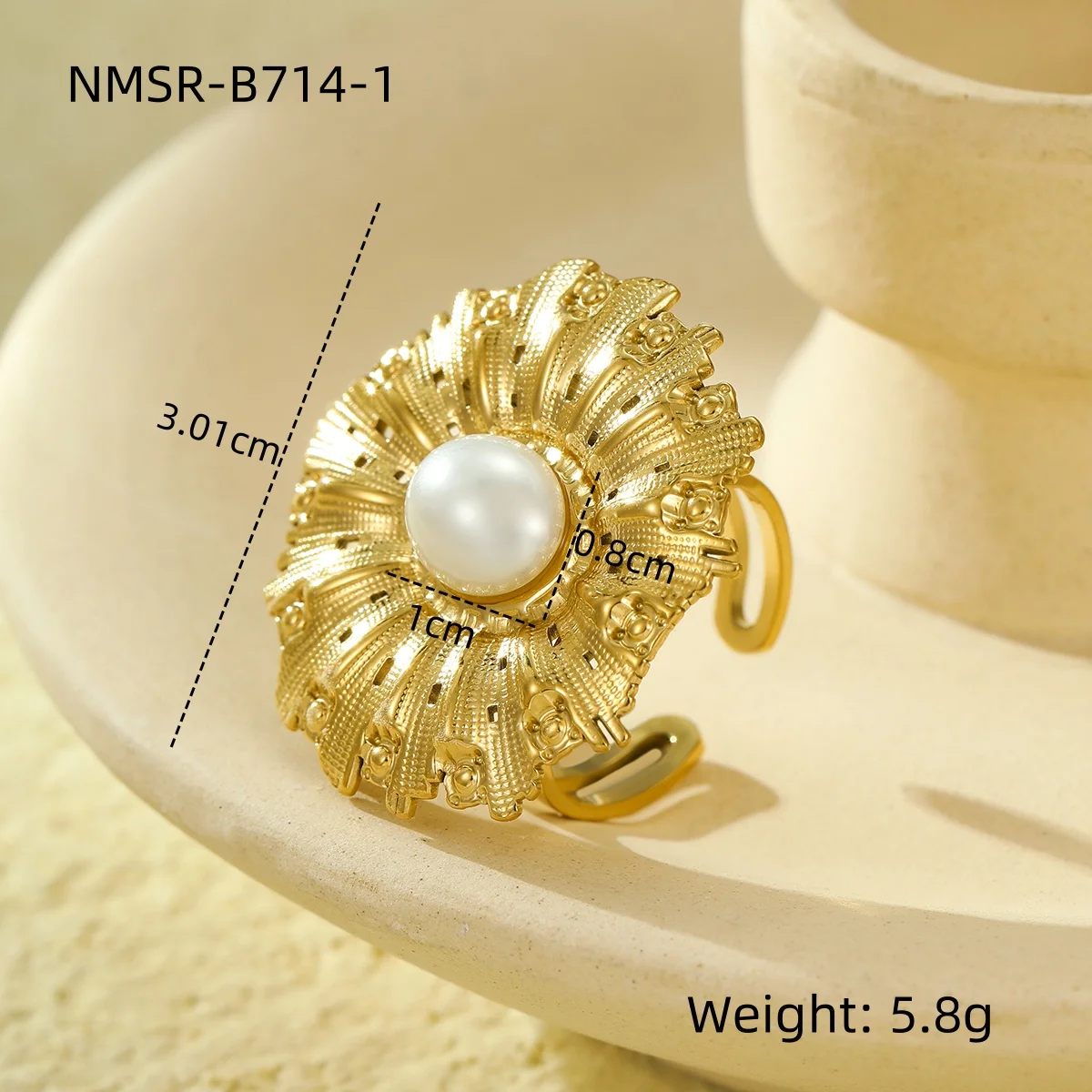 Преувеличенные перламутровые полые кольца из нержавеющей стали 18K PVD позолоченные Регулируемые для женщин