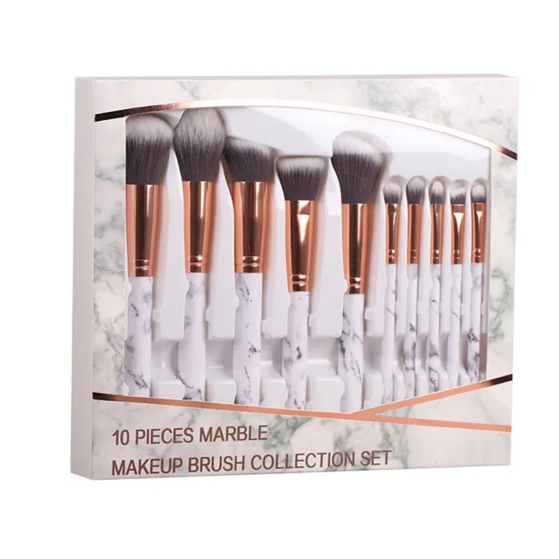 Wholesale low MOQ make up brushes marble handle makeup brush set