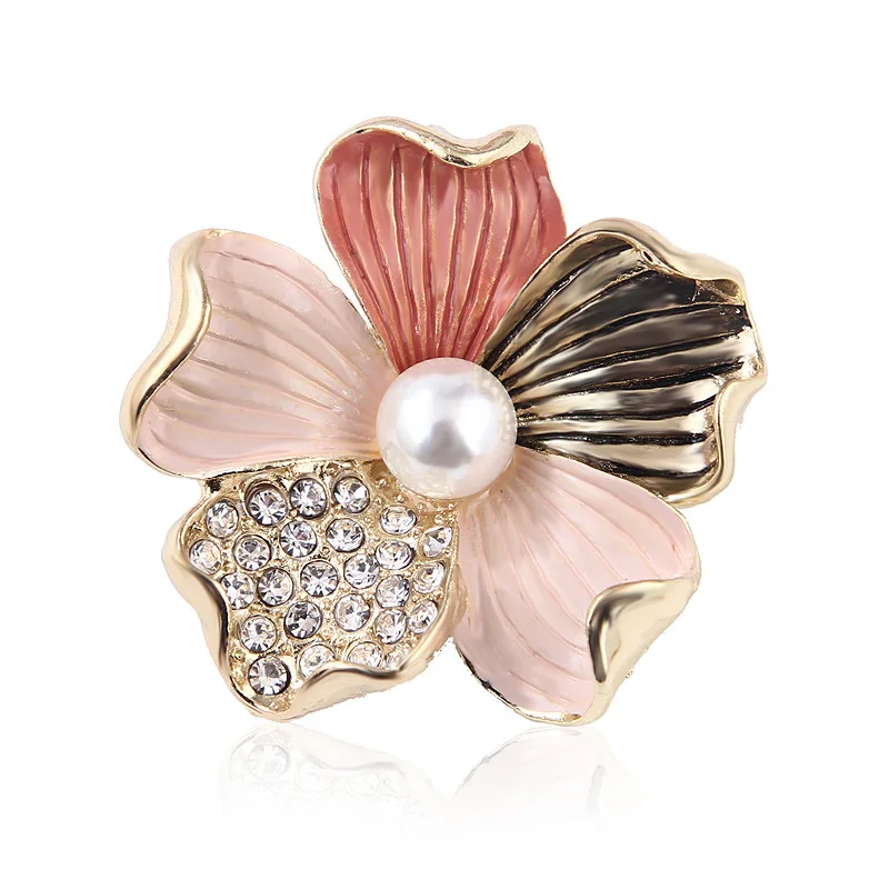 
New Arrival Pearl Rhinestone Alloy Frosted Three-color Flower Brooch Pin Corsage Accessories Badges Jewelry 
