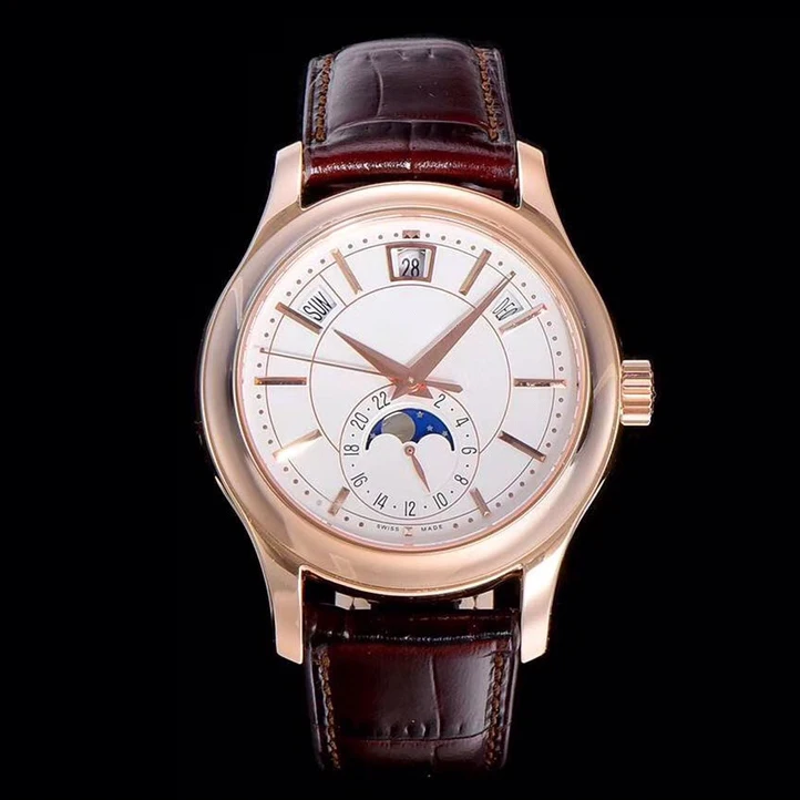 5205R-010 GRF Automatic Watch for men Complications Annual Calendar Rose Gold Black Dial Brown Leather Moon Phase wrist watch