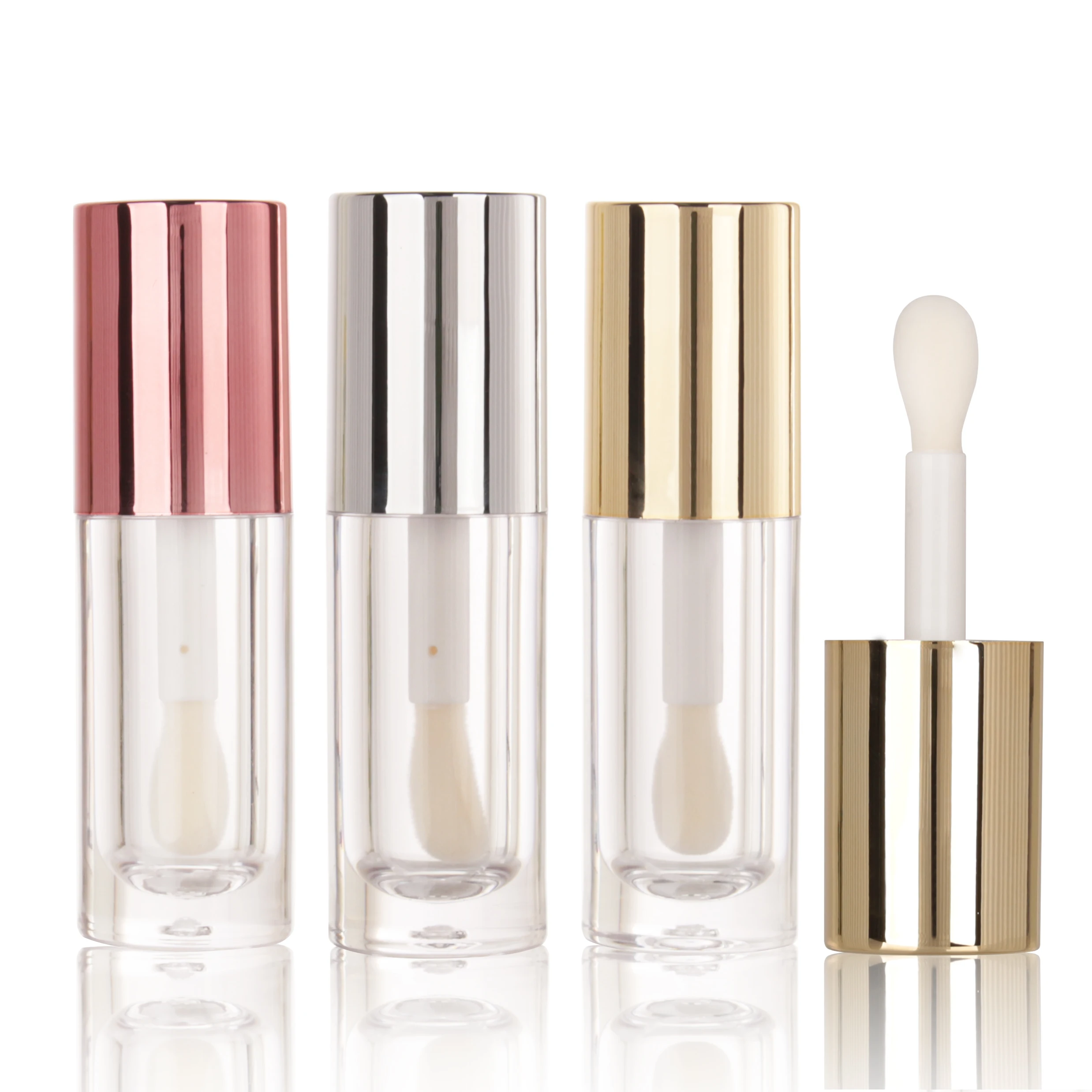 Empty Round Gold silver rose golden  6ml  lip gloss tubes with big doe foot brush lipgloss  containers for lip oil DIY packing