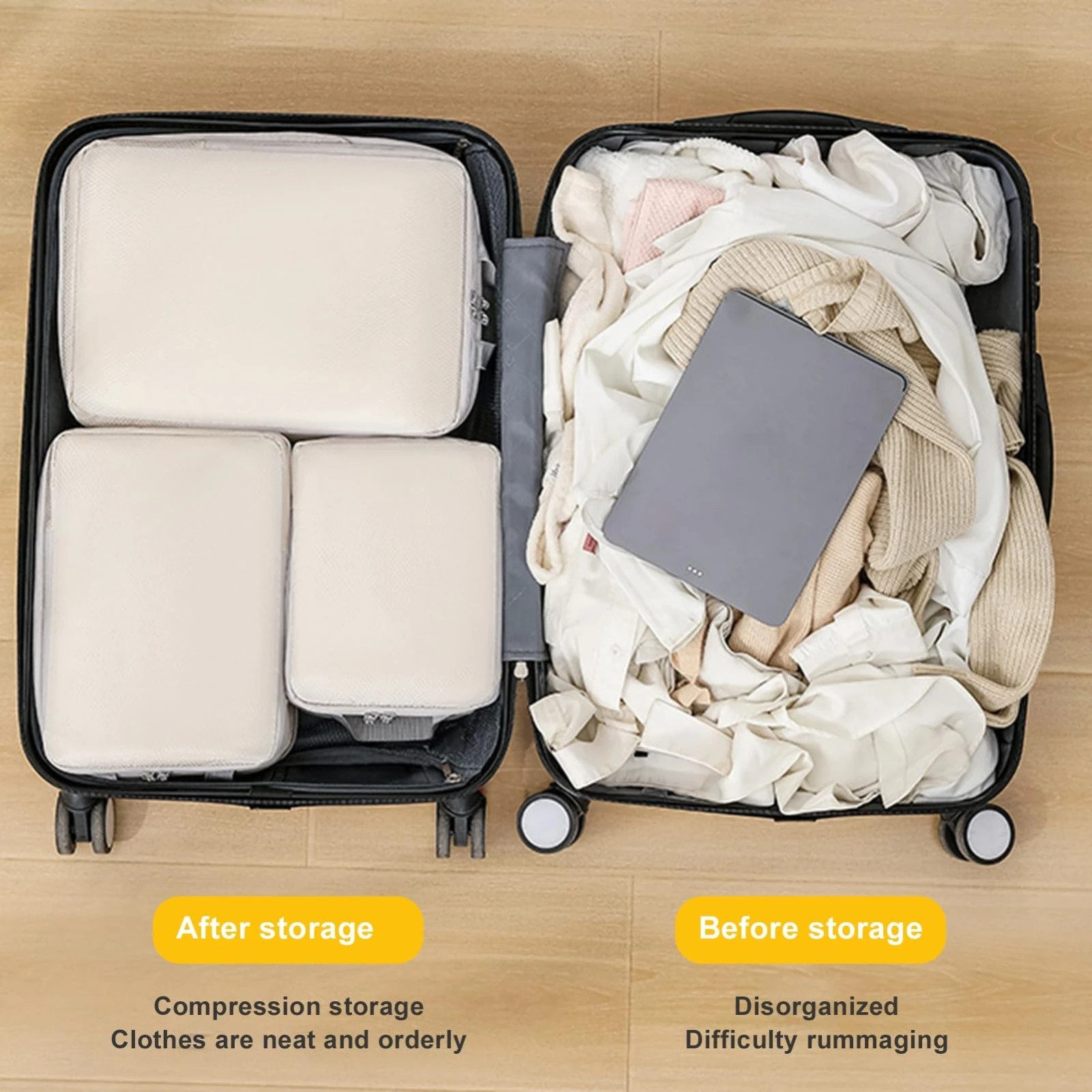 4Set Ultralight Nylon Compression Packing Cubes Expandable Packing Organizers for Carry on suitcase