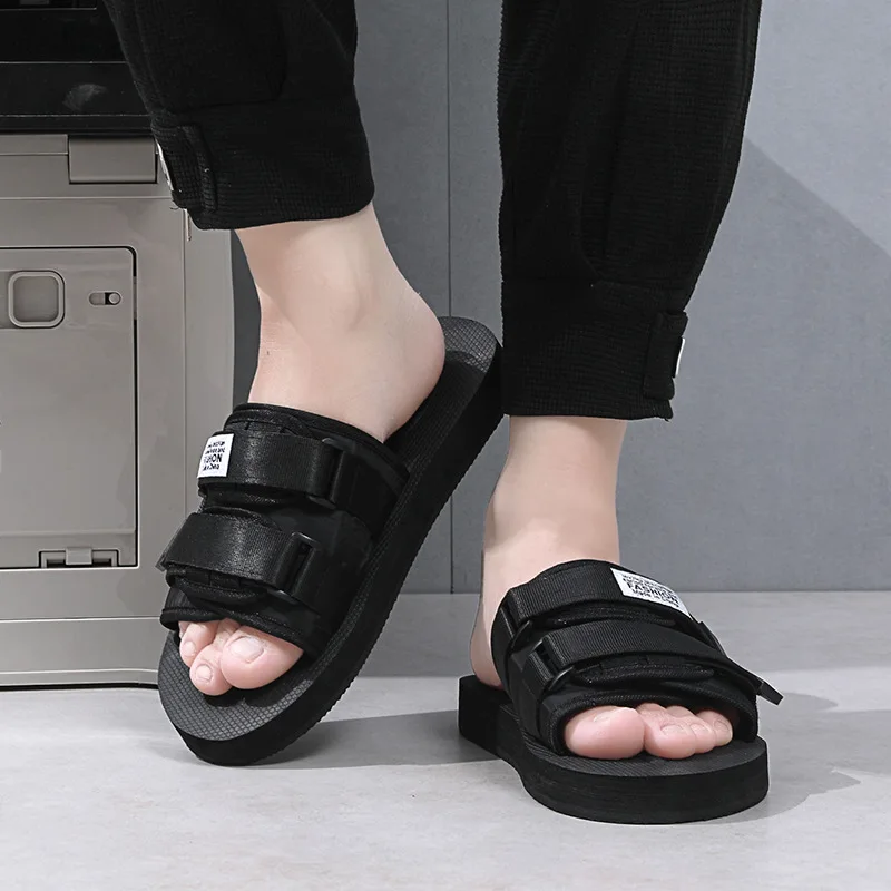 Wholesale Men Slippers Light Weight Custom Logo Men Sandals Summer Beach Slides Shoes Anti-slip Eva Cotton Fabric Unisex 5 Pairs