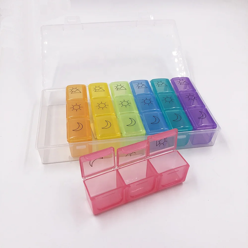 Pill Box 7 Day Pill Organiser 3 Times a Day - Weekly Tablet Box Pill Box Organiser with 21 Compartments for Vitamins