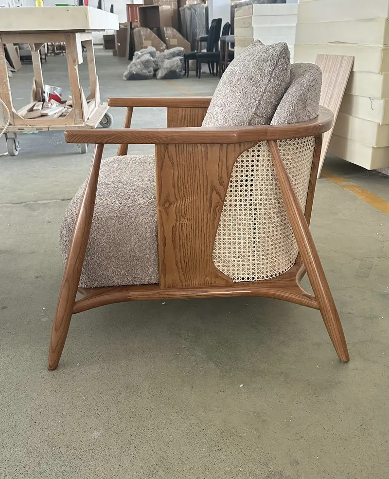 Comfy teddy Upholstered rattan Single sofa Chair grey boucle modern leisure living room accent sofa chair Luxury Armchair