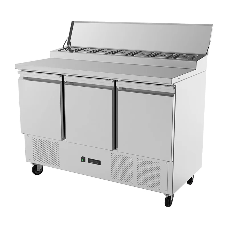 Pizza Prep Table Pizza Preparation Counter Fridge Marble Top Air-Cooled Refrigerated Pizza Workbench Chiller