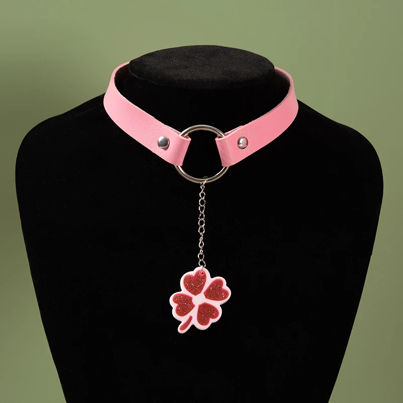 Sexy PU Leather Choker Necklace Goth Spiked Rivets Punk Collar Necklace Adjustable PU Leather Studded Love Heart Collar Choker
