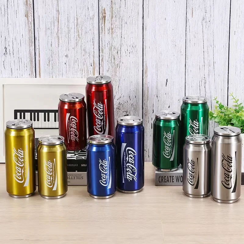 Wholesale Vacuum Ice Beverage Can 304 Stainless Steel Thermal Cola Can Personalized 280ML/480ML Double Wall  Can With Drink Lid