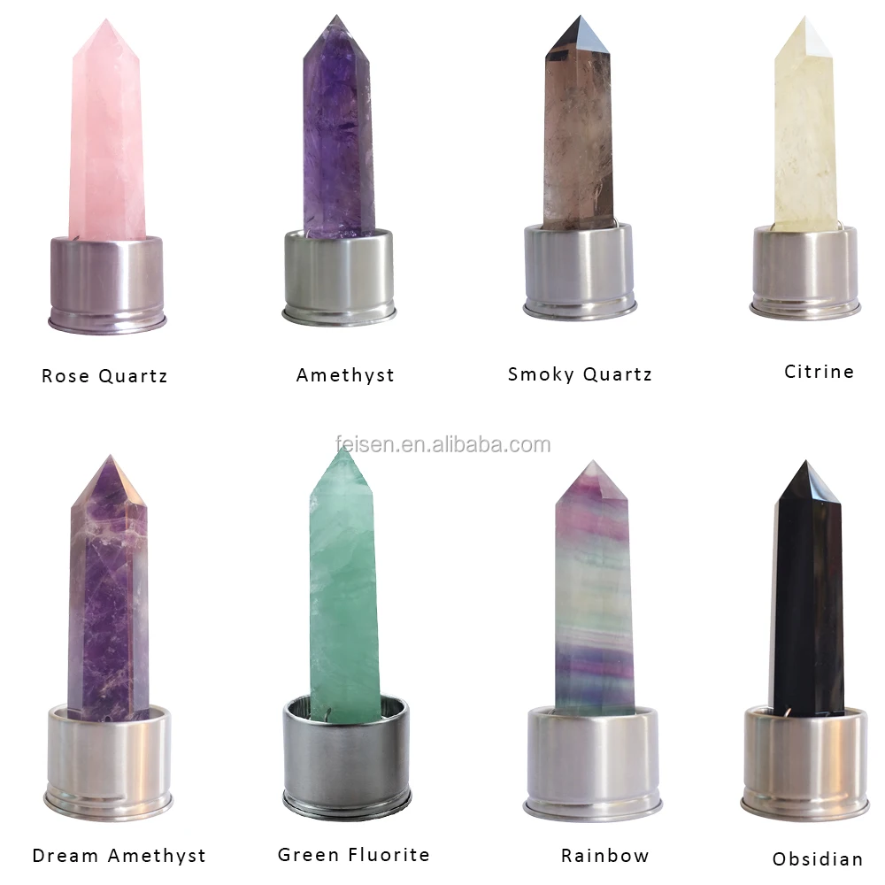 2019 Amazon hot selling products natural Rose quartz/ Amethyst sting energy gemstone crystal water bottle elixir