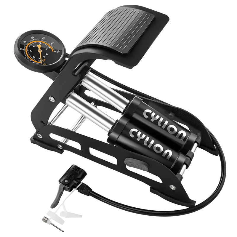 Cylion High Pressure Professional Bicycle Tire Inflator Foot Operated Air Pump With Double pump