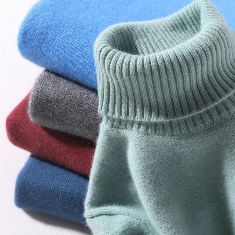 Новинка 2021, модные кашемировые свитера, водолазка, вязаные топы, однотонная трикотажная одежда, мужской свитер большого размера, пуловер