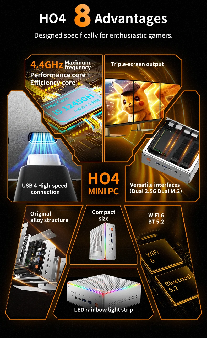 Mini PC  Thunderbolt 3 AMD Processor 6900HX AMD Mini Gaming PC window11