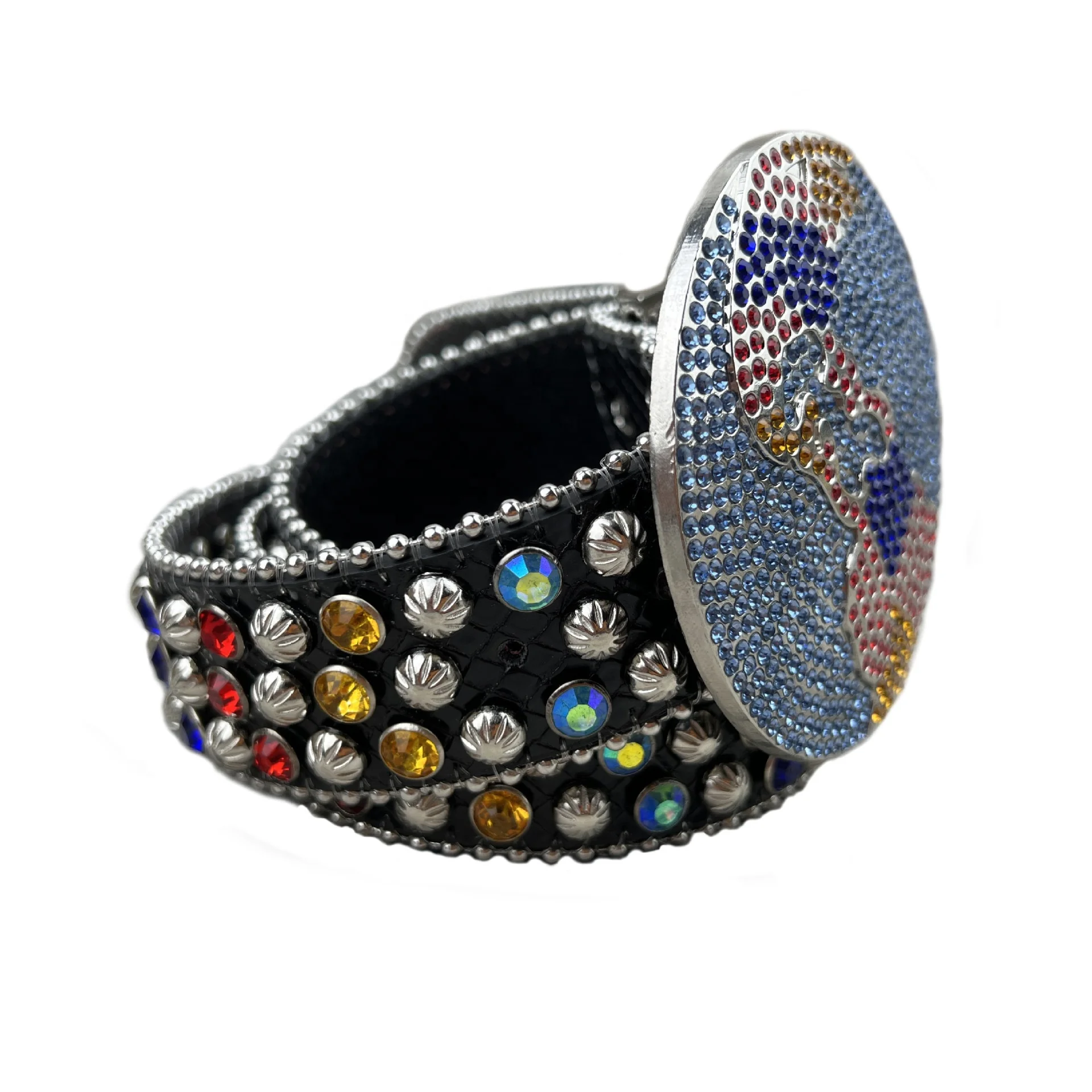 Custom logo PU leather rivet BB belt strap designer shiny no buckle diamond studded rhinestone belts strap for men women