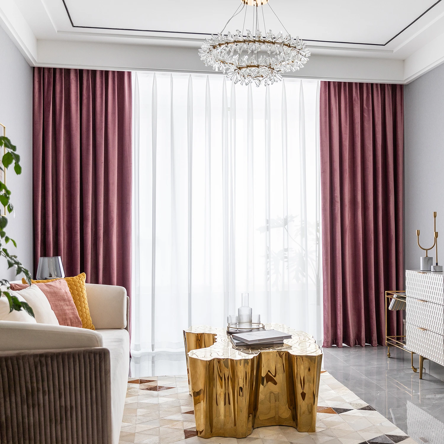 
 INS hot sale Dirty Pink super soft Dutch velvet  high shading Heat insulation velvet blackout curtain for living room luxury  