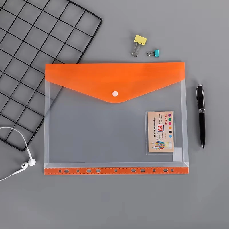 11 Punched Hole Binder Envelope Pp Envelope Folder With Disk Hole Clear File Bag Snap Closure File Folder Organizer Pocket