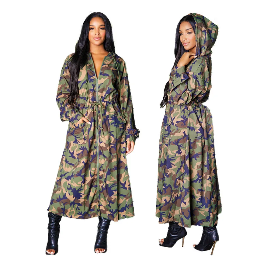 Fashion 2022 New Trends Fall Winter Women Coat Long Camouflage Printed Long Sleeve Wind Proof Hoodie Jacket For Women