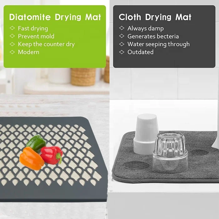 New Design Silicone Stone Kitchen Sink Diatomite  Absorbent Dish Drying Mats for Kitchen Counter