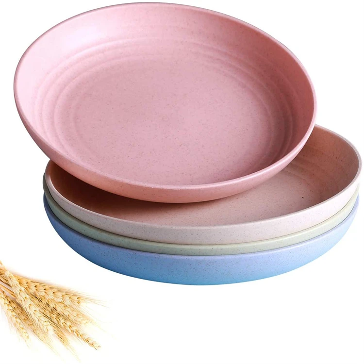 10 Inch Wheat Straw Deep Dinner Plates Set of 4 Microwave and Dishwasher Safe Unbreakable Sturdy Plastic Dinner Plates
