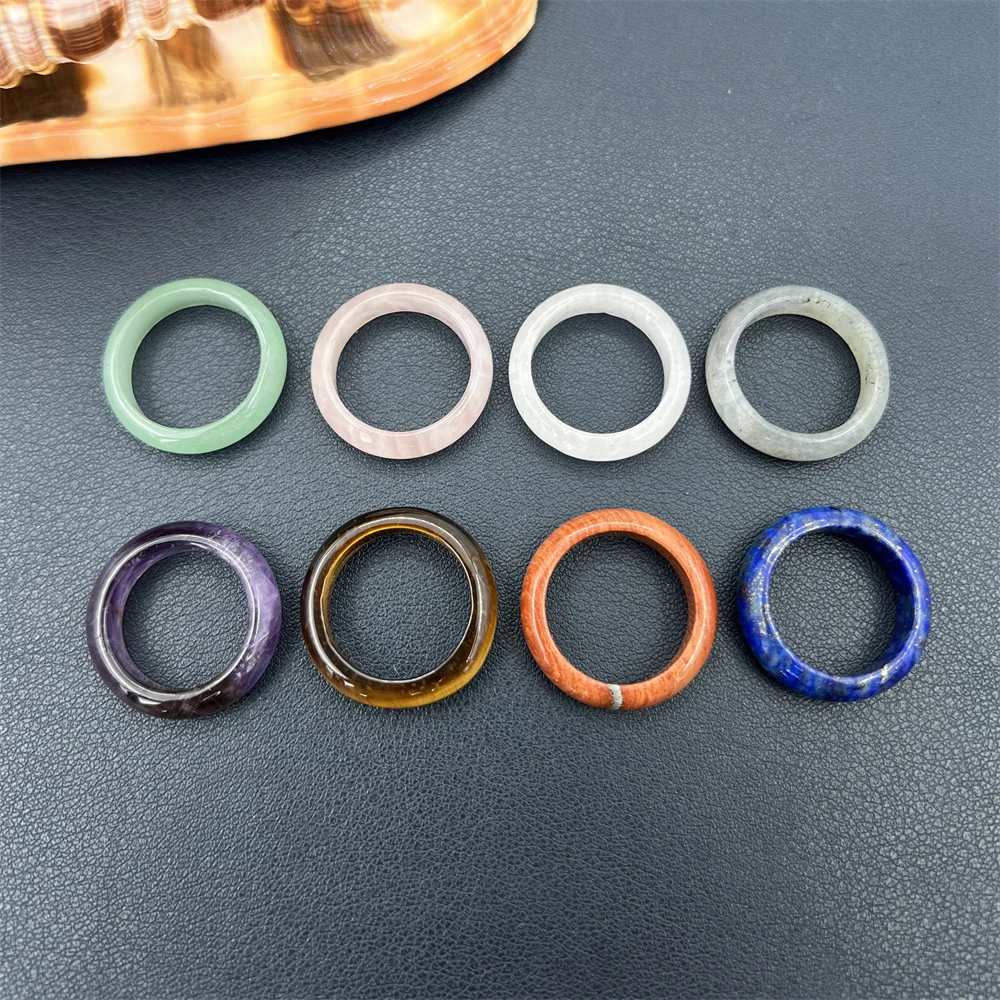 Hot Sale Reiki Gemstone Labradorite Band Ring  Natural Stones Rings Energy Healing Rose Quartz Lapis Lazuli Crystal Men Rings